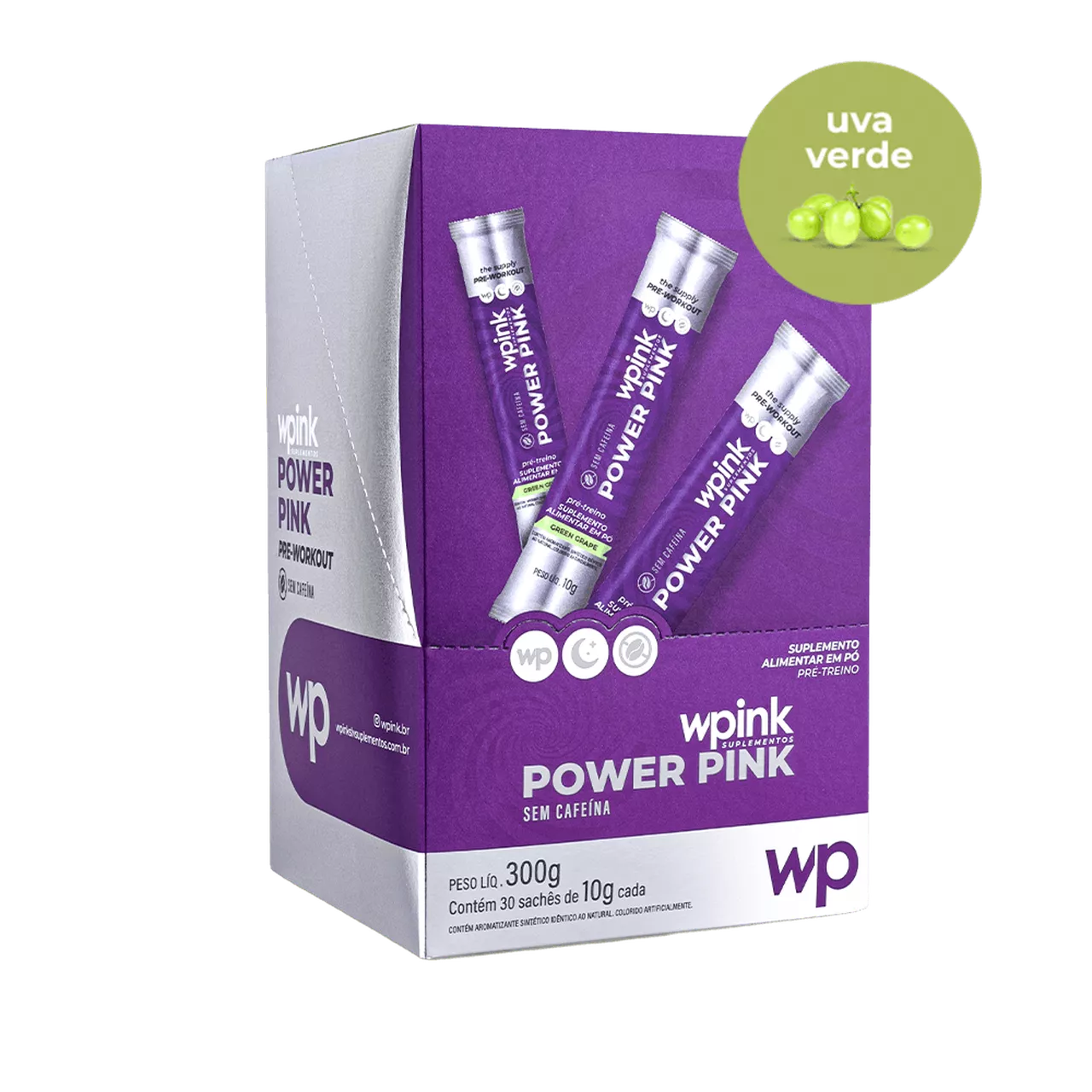power pink sem cafeína de uva verde - pré-treino - 300g - wp